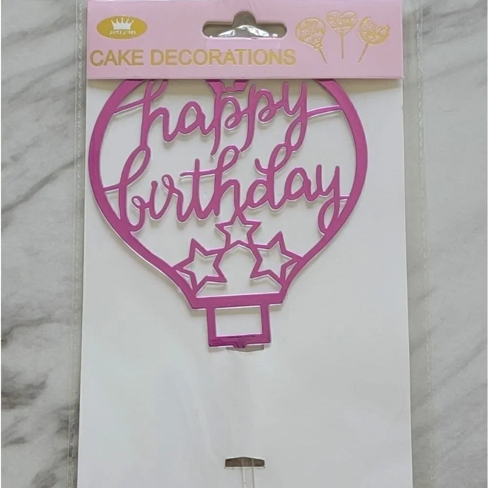 Pink Happy Birthday Parachute Cake Topper NWT